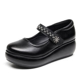 Breakj Red Heel Slope Thick-Soled Waterproof Table Shallow Mouth Single Shoe Velcro Size Size Of The Elderly Pine Cake Mother