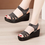 Heel Fish Mouth Sandals Women's Summer 2023 New Muffin Soles One-Word Buckle Sandals Large Size Comfortable Soft Soles Mother