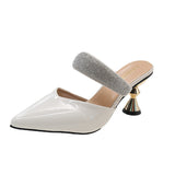 Women Slippers Pointed Toe High Heels Mules Pu Leather Slip on Summer Shoes Female Sandals 2023