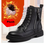 Women's Ladies Genuine Leather Female Shoes Ankle Boots Platform Lace Up Warm Winter Autumn Fur Plush
