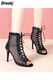 Women's Sandals 2023 High Quality Air Mesh Sexy High Heels Open Toe Gladiator Sandals Black Summer Dance