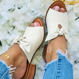 Women Bow Square Heels Slippers Female Simplicity Peep Toe Elegant Shoes Ladies Fashion Leisure Summer Zapatillas