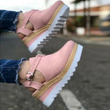 Bow Spring Summer Shoes Women Hemp High Heel Platform Outdoor Leisure Buckle Slippers Beach Sandals Ladies Sexy T-Strap