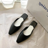 Fashion Pointed Toe Mules Women Summer Slippers Candy Color Flats Slip-on Holiday Ladies Sandals Slides PU Women