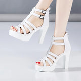 Sandals Women's 2023 Summer High-Heeled Thick-Soled Waterproof Table Soft Leather Fashion Large Size 4143 Fish Mouth
