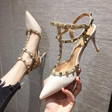 Breakj High Heel Women's Fine Heel Single Shoes 2025 Summer Sexy Pointed T-Shaped With Back Empty Willow Sandals