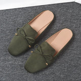 And Autumn New Bag Head Half Slippers Women Lazy Outside Wearing Flat Shoes Bow Muller Shoes Large Size 41-44