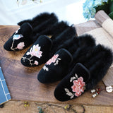 Breakj Women's Slippers Wear Wool Shoes New Embroidered Home Outdoor Fashion Golden Velvet Women's Shoes Half