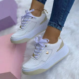 Women Sneakers Casual Shoes PU Leather Thick Soled Lace-up Sneakers Ladies Platform Shoes Vulcanized Shoes Zapatillas