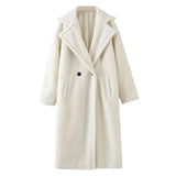 Winter Casual Solid Teddy Coat Women Long Sleeve Fleece Long Jacket Turn Down Collar Lamb Fur Coat Outerwear