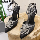 Summer Party Elegant Women Wedding Prom Shoes Crystal Buckle Pointed Toe Rhinestone High Heels Pumps Ankle Strap