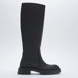 New Ladies Platform Black Boots Fashion Chunky Med Heels Knee High Boots Women Casual Party Shoes Woman Thigh High