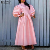 Bohemian Party Satin Dress Vestidos ZANZEA 2022 Casual Puff Sleeve Maxi Long Dress Sundress Casual Solid A-line Oversized Robe