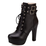 Large Size 50 Office Lady Lace Up Buckle Zipper High Heel Platform Elegant Trendy Comfy Leisure Winter women's