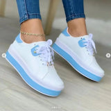 Breakj Summer New Ladies Thick-Soled Casual Single Shoes Women's Thick-Sed Round-Headed Embroidered Leather Side Single