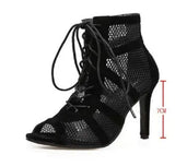 Black Net Suede Fashionable Cross-Tie Large Size Fish Mouth Sexy High-Heeled Lace-Up Women's