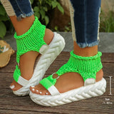 New Thick-Soled Casual Cake Women Sandals Korean Version Of The Toe Roman Comfortable Wool Round Buckle Women's