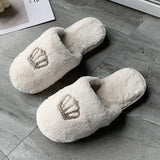 And Winter New Plush Slippers Women's Flat Crown Baotou Cotton Slippers Leisure Warm Soft-Soled Home