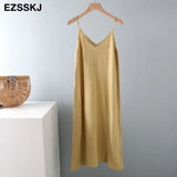A-LINE basic spring summer dress strapless knit dress women loose camisole oversize long dress Female knit maxi
