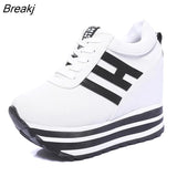 Flat Platform 9cm Height Increasing Casual Shoes Woman Fashion Hidden Wedge Sneakers Female Vulcanize Shoes Lace-up