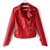Autumn Women Faux Soft Leather Jacket Pu Motorcycle Zipper Rivet Coat Turndown Collar Black Red Pink Biker Leather