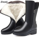 2023 New Winter Cow Leather Boots For Women Shoes Wedges Inside Plush Wool Snow Boots Plus Size In-tube Boot Women