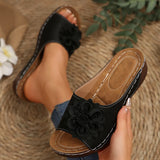 Breakj Asia Large-Size Thick Bottom Hollow One-Word Slippers Female Dew Flower Slope And Beach Cool