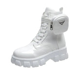 Boots Shoes Female Autumn Pocket Ankle Boots Design Thick Bottom Round Toe Lace Up British Fashion Plus Size 2021