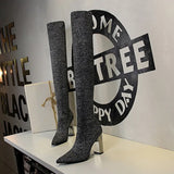 Women over the knee Boots Slip on Autumn Winter Shoes Thick heeled Elastic Suede Thigh high boots High heels Warm Long