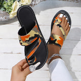 Breakj Toe Slippers Female 2024 New Camouflage Fashion Flat Casual Wear Beach Women's