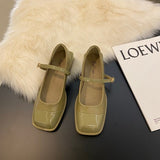 Breakj New Rough Heel Love Small Leather Shoes Women's Shoes New Spring French Niche Mary Jane Black Square Head Single