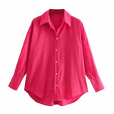 Women Solid Office Lady Shirts Batwing Long Sleeve Turn Down Collar Blouses Candy Color Casual Loose Tops Chemise