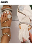 Summer Women Beach Slippers Shiny Rhinestone Flower Clip Toe Sandals Outdoor Slip On Casual Flats Flip-Flops Zapatos