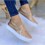 Women Flats Rhinestone Bling Chic Shining Star Sewing Thick Sole Slip on Platform Fashion Casual Sneakers Women