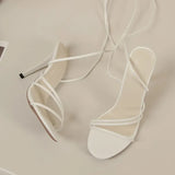 Breakj Summer Large-Size Women's Shoes Sexy Round Head Strap Fine Heels High Heels Cross-Tied