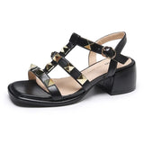 Summer New Sexy Rivets Ladies Sandals Fashion Square High Heel Party Crystal Hollow Out Women's Shoes Sandals for Women