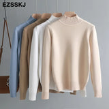 Style Loose Sweater Women Pullover Casual Half Turtleneck Long Sleeve Knit Sweater Female Jumpers solid basic