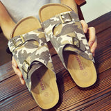 Men's Denim Mule Clogs Slippers Comfortable Cork One Buckle Slides Footwear For Men Camouflage Beach Sandals Flip