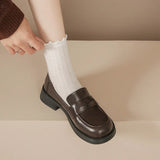 Breakj New Thick Heel British Style Retro Shallow Single Shoes Platform Lazy Loafers Women Korean Version Of Small Leather Shoes