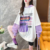 version of loose fake two-piece sweatshirt women hooded 2020 autumn new mid-length student all-match jacket jacket