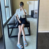 Buckle Denim Sandals Women Double Band Flat Jeans Sandalias Brand Plaid Sandales Back Hook&Loop Summer Shoes Woman