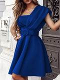 Summer Sexy Tubeless Off Shoulder Dress Women Elegant Solid High Waist Mini Skirt Party Show Fashion Belt A-Line Skirt