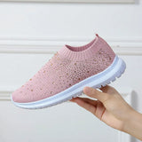 Sock Sneakers crystal 2021 Knitted Flat Shoes summer women's Loafers Ladies Casual Vulcanized Shoes slip on mesh sport