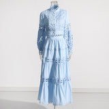 French Retro Style Suit 2025 New Lace Neckline Hollow Bare Waist Solid Dress Two Sets Of Female