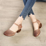 Genuine Leather Women Sandals Summer Shoes 5CM High Heels Retro Women Shoes 2021 Hollow Out