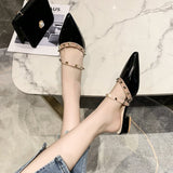 Breakj Half Slippers Women 2025 Summer New French Rivet Low Heel Cool Slippers Casual Fairy Dress