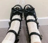 Shoes Women High Heels Pearl Lace Edge Straps Bow Cute Girls Princess Tea Party Shoes Students Lovely Shoes Size