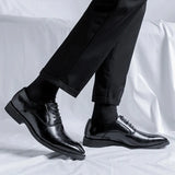 Breakj New Pointed British Simple Business Dress Leather Shoes Men's Lace-Up Casual Gentleman Joker Shoes