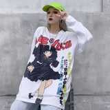 Harajuku Tshirt Streetwear Anime t shirt Females Cool Cartoon Print Hip Hop Streetwear Funny Print Casual Pink