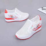 Women Casual Shoes Summer Spring Slip on Loafers Flower Mixed Colors Hollow Out Increasing Internal Height White Sneakers